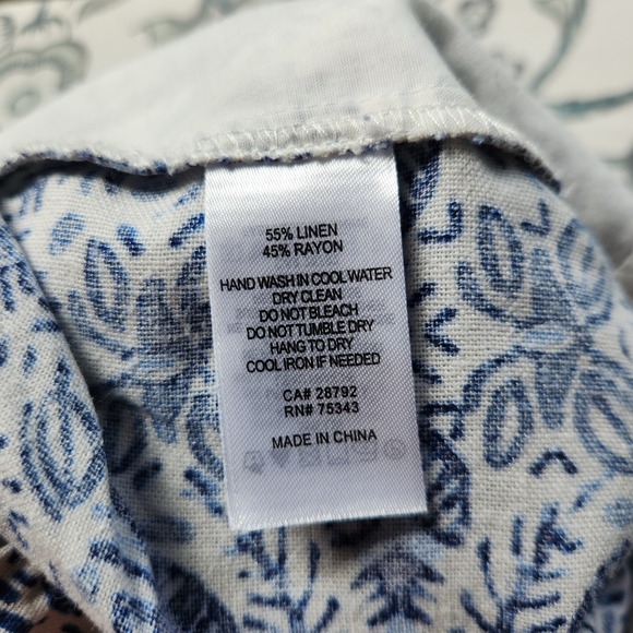 Joie Wide Leg Cropped Linen Blend Pant Boho Blue Pockets Print Tie Front Size 8 - Picture 7 of 7